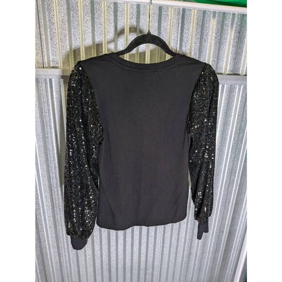 NWT Rachel Zoe Black Presley Sequin Sleeve V-Neck  Sweater Women's Small - Picture 4 of 5